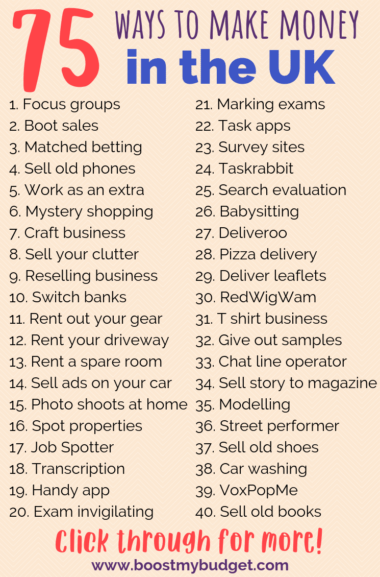 75+ ways to make money in the UK! Pin this list NOW so you'll never be short of an idea to make more money!