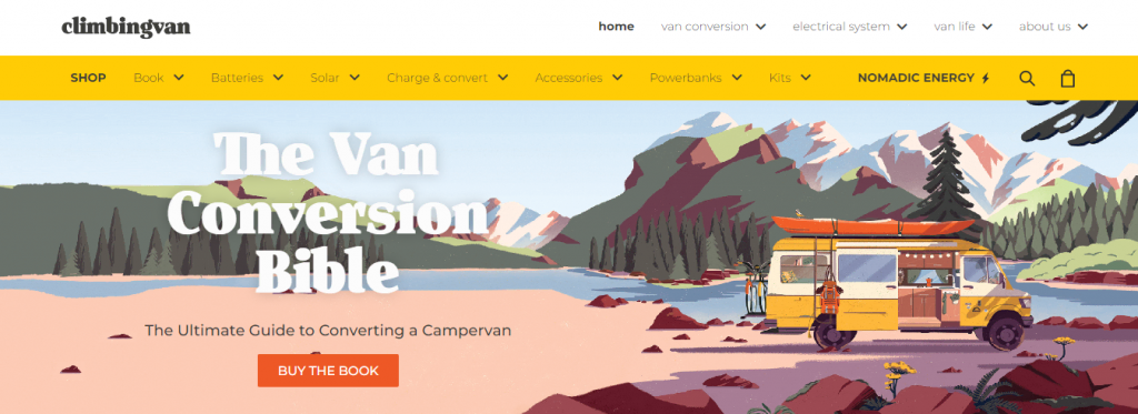 Página de inicio del sitio web Climbingvan