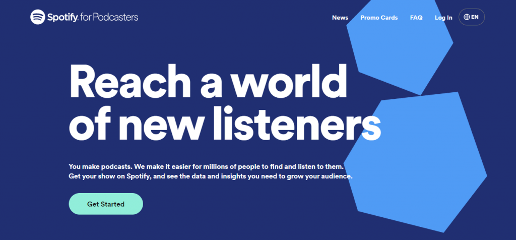 Página de inicio del subdominio de Spotify para Podcasters